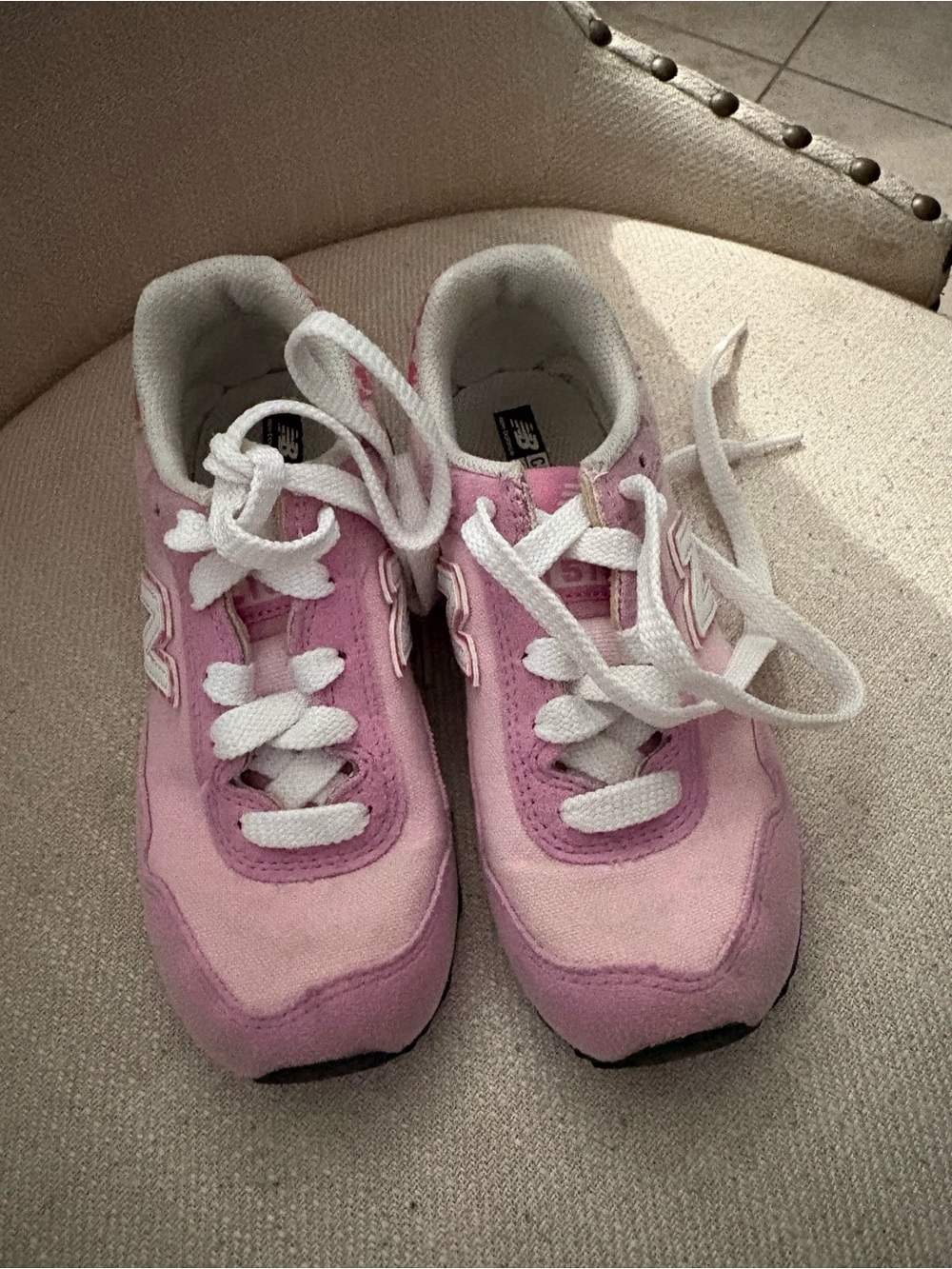 New Balance Kids Pink Lace-Up Sneakers with White Laces